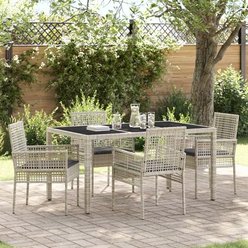 GCHDHAPB Möbel, Sets, 5-teiliges Garten-Esszimmer-Set mit Kissen, hellgrau, Polyrattan GCHDHAPB Möbel, Sets, 5-teiliges Garten-Esszimmer-Set mit Kissen, hellgrau, Polyrattan von GCHDHAPB