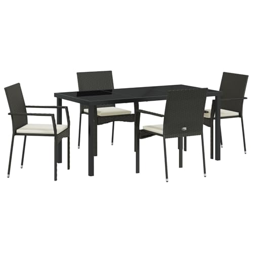 GCHDHAPB Möbel, Sets, 5-teiliges Garten-Esszimmer-Set mit Kissen, schwarzes Polyrattan GCHDHAPB Möbel, Sets, 5-teiliges Garten-Esszimmer-Set mit Kissen, schwarzes Polyrattan von GCHDHAPB