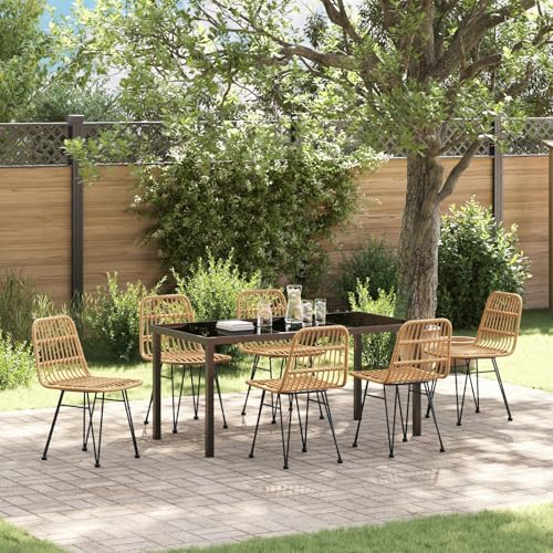GCHDHAPB Möbel, Sets, 7-teiliges Garten-Esszimmer-Set, braunes Polyrattan von GCHDHAPB