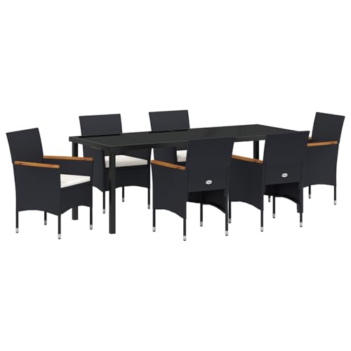 GCHDHAPB Möbel, Sets, 7-teiliges Garten-Esszimmer-Set, schwarzes Polyrattan von GCHDHAPB