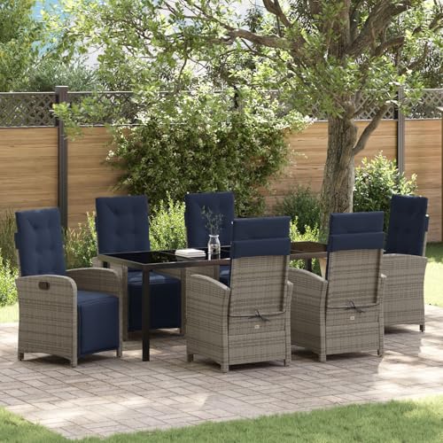 GCHDHAPB Möbel, Sets, 7-teiliges Garten-Esszimmer-Set aus grauem Polyrattan von GCHDHAPB