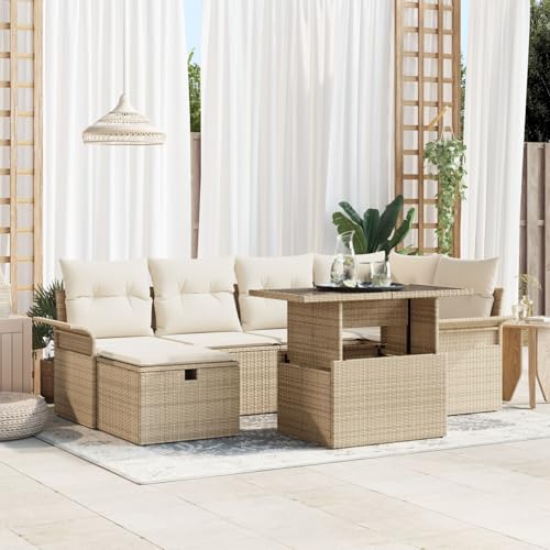 GCHDHAPB Möbel, Sets, 7-teiliges Gartensofa-Set mit Kissen, Polyrattan, Beige GCHDHAPB Möbel, Sets, 7-teiliges Gartensofa-Set mit Kissen, Polyrattan, Beige von GCHDHAPB