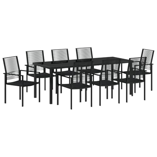 GCHDHAPB Möbel, Sets, 9-teiliges Garten-Esszimmer-Set, schwarzes PVC-Rattan von GCHDHAPB