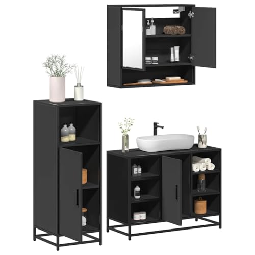 GCHDHAPB Möbelsets, Badezimmermöbel-Set, 3-teilig, schwarzes Holzwerkstoff von GCHDHAPB