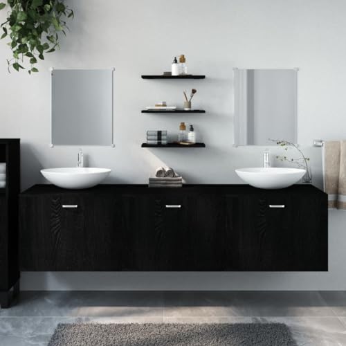 GCHDHAPB Möbelsets, Badezimmermöbel-Set, 6-teilig, schwarzes Holzwerkstoff von GCHDHAPB