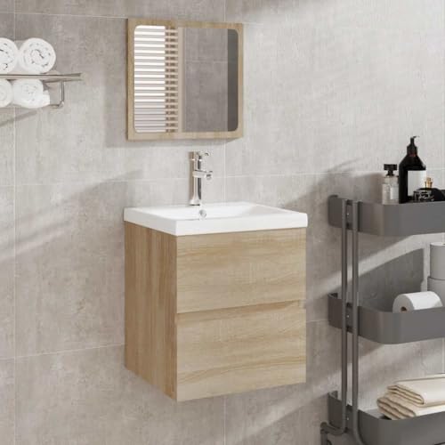 GCHDHAPB Möbelsets, Badezimmermöbel-Sets, Badezimmerschrank mit Spiegel, Sonoma-Eiche, Holzwerkstoff von GCHDHAPB