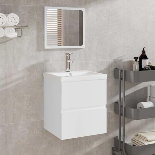 GCHDHAPB Möbelsets, Badezimmermöbel-Sets, Badezimmerschrank mit Spiegel, weißes Holzwerkstoff von GCHDHAPB