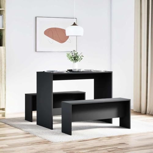 GCHDHAPB Möbelsets, Küchen- und Esszimmermöbel-Set, 3-teilig, Esstisch und Bank, schwarzes Holzwerkstoff von GCHDHAPB
