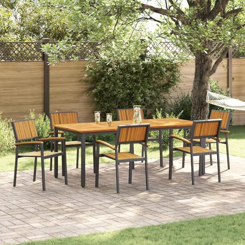 GCHDHAPB Outdoor Esszimmerstühle 6er Set Schwarz Metall und Holz Langlebig von GCHDHAPB