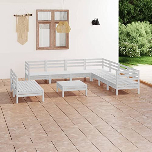 GCHDHAPB Outdoor Möbel Sets - 10-teiliges Garten-Lounge-Set Massivholz Kiefer Weiß von GCHDHAPB