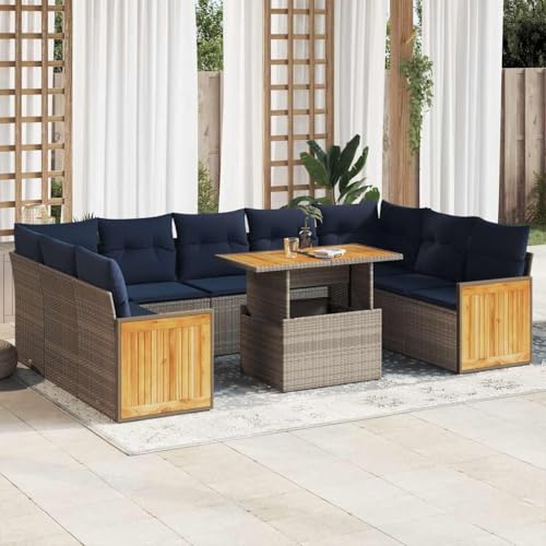 GCHDHAPB Outdoor Möbel Sets - 10-teiliges Gartensofa-Set mit Kissen grau Poly Rattan Akazie von GCHDHAPB