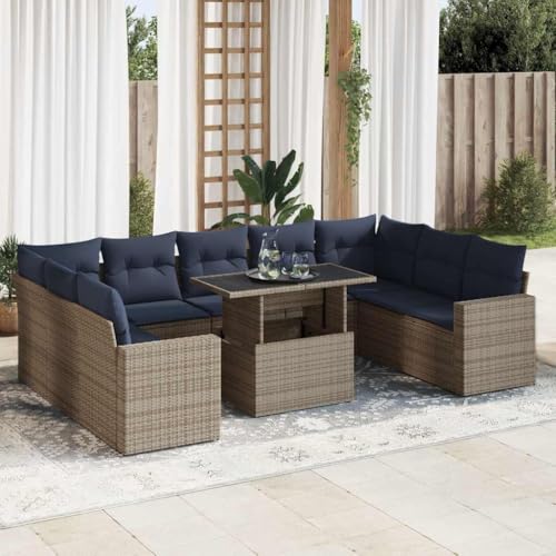 GCHDHAPB Outdoor Möbel Sets - 10-teiliges Gartensofa-Set mit Kissen grau Poly Rattan Akazie von GCHDHAPB