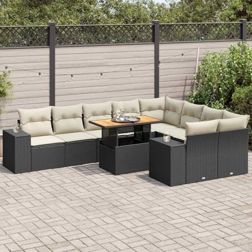 GCHDHAPB Outdoor Möbel Sets - 10-teiliges Gartensofa-Set mit Kissen schwarz Poly Rattan Akazie von GCHDHAPB