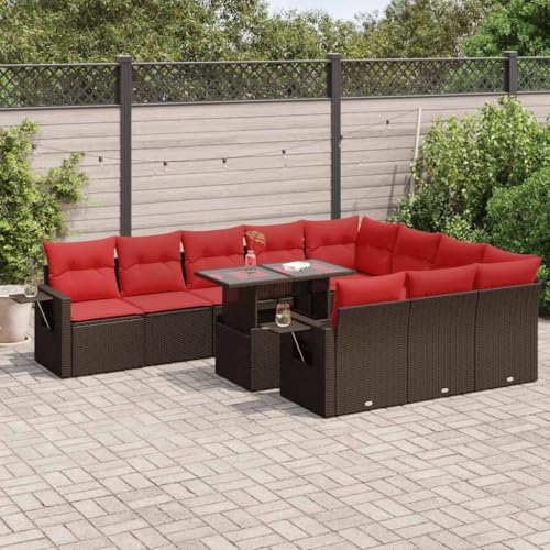 GCHDHAPB Outdoor Möbel Sets - 11-teiliges Gartensofa-Set mit Kissen braun Poly Rattan Akazie GCHDHAPB Outdoor Möbel Sets - 11-teiliges Gartensofa-Set mit Kissen braun Poly Rattan Akazie von GCHDHAPB