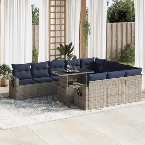 GCHDHAPB Outdoor Möbel Sets - 11-teiliges Gartensofa-Set mit Kissen grau Poly Rattan Akazie GCHDHAPB Outdoor Möbel Sets - 11-teiliges Gartensofa-Set mit Kissen grau Poly Rattan Akazie von GCHDHAPB
