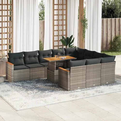 GCHDHAPB Outdoor Möbel Sets - 11-teiliges Gartensofa-Set mit Kissen grau Poly Rattan Akazie von GCHDHAPB