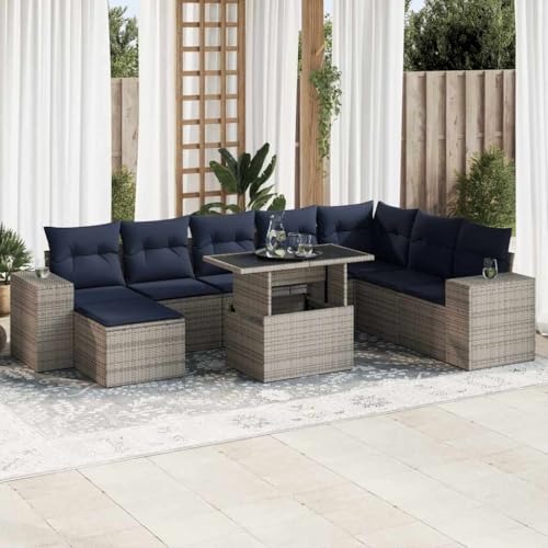 GCHDHAPB Outdoor Möbel Sets - 11-teiliges Gartensofa-Set mit Kissen grau Poly Rattan Akazie von GCHDHAPB