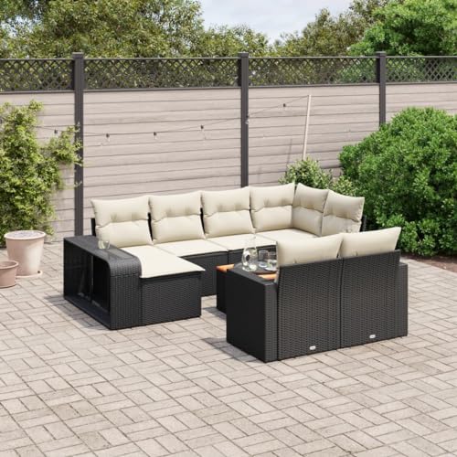 GCHDHAPB Outdoor Möbel Sets - 11-teiliges Gartensofa-Set mit Kissen schwarz Poly Rattan von GCHDHAPB