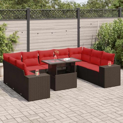 GCHDHAPB Outdoor Möbel Sets - 15-teiliges Gartensofa-Set mit Kissen braun Poly Rattan Akazie GCHDHAPB Outdoor Möbel Sets - 15-teiliges Gartensofa-Set mit Kissen braun Poly Rattan Akazie von GCHDHAPB