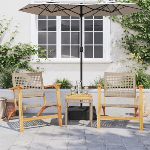 GCHDHAPB Outdoor Möbel Sets - 3-teiliges Bistro-Set Beige Poly Rattan und Massivholz Akazie von GCHDHAPB