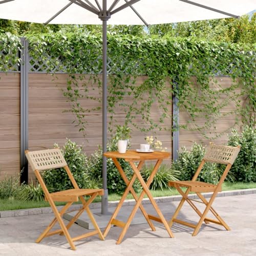 GCHDHAPB Outdoor-Möbel-Sets - 3-teiliges Bistro-Set Beige Polyrattan und Massivholz von GCHDHAPB