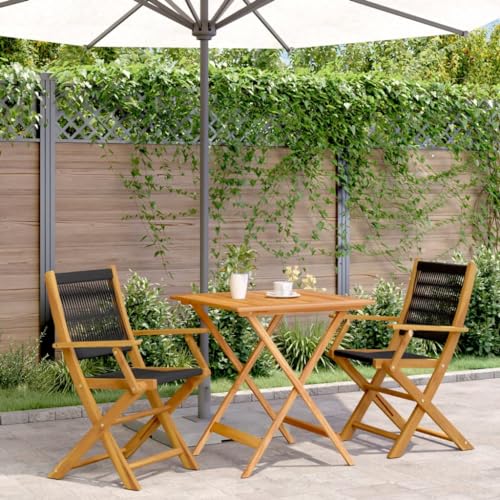 GCHDHAPB Outdoor-Möbel-Sets - 3-teiliges Bistro-Set aus schwarzem Polypropylen und Massivholz von GCHDHAPB