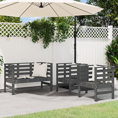 GCHDHAPB Outdoor Möbel Sets - 3-teiliges Garten-Lounge-Set Grau Massivholz Kiefer von GCHDHAPB