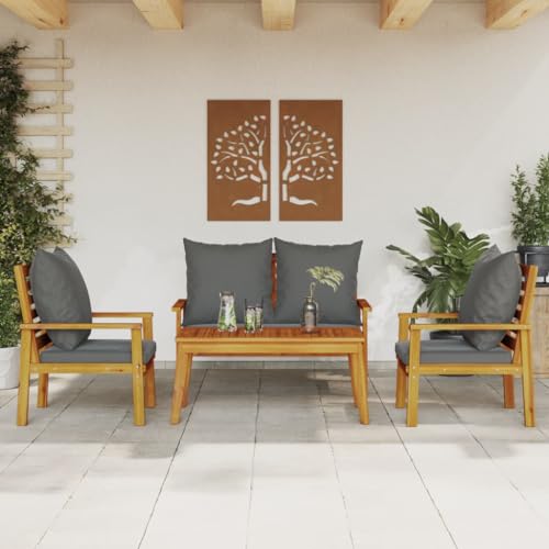 GCHDHAPB Outdoor Möbel Sets - 4-teiliges Garten-Lounge-Set mit Kissen Massivholz Akazie von GCHDHAPB