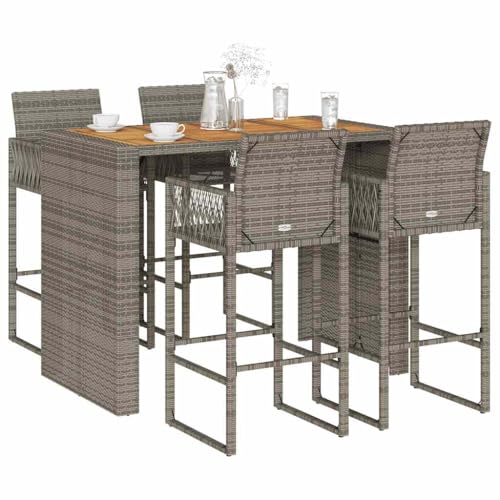 GCHDHAPB Outdoor Möbel Sets - 5-teiliges Gartenbar-Set ohne Kissen grau Poly Rattan Akazie GCHDHAPB Outdoor Möbel Sets - 5-teiliges Gartenbar-Set ohne Kissen grau Poly Rattan Akazie von GCHDHAPB