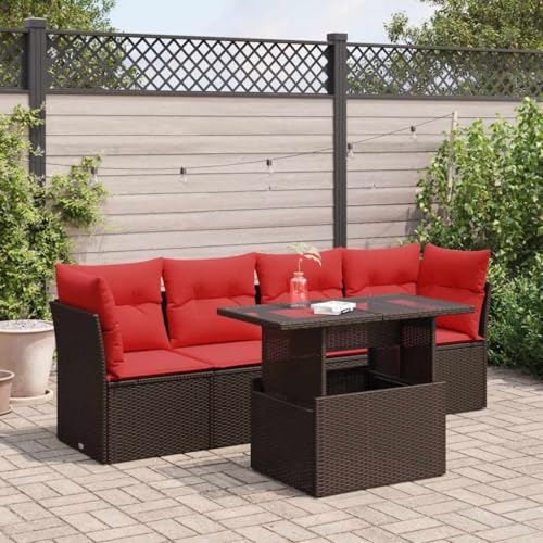 GCHDHAPB Outdoor Möbel Sets - 5-teiliges Gartensofa-Set mit Kissen braun Poly Rattan Akazie von GCHDHAPB