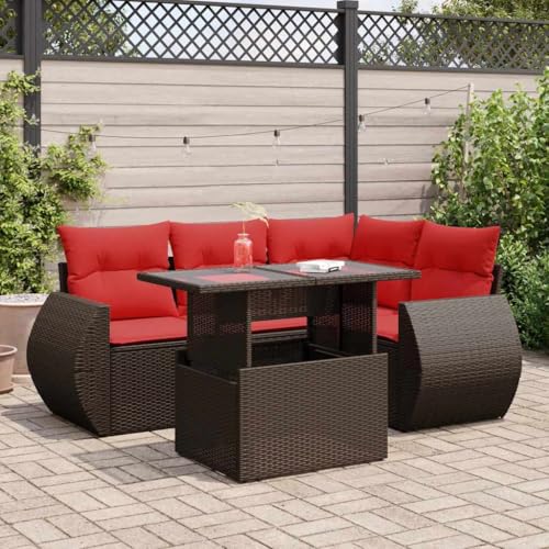 GCHDHAPB Outdoor Möbel Sets - 5-teiliges Gartensofa-Set mit Kissen braun Poly Rattan Akazie GCHDHAPB Outdoor Möbel Sets - 5-teiliges Gartensofa-Set mit Kissen braun Poly Rattan Akazie von GCHDHAPB