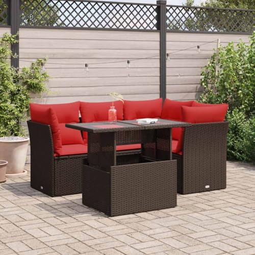 GCHDHAPB Outdoor Möbel Sets - 5-teiliges Gartensofa-Set mit Kissen braun Poly Rattan Akazie von GCHDHAPB