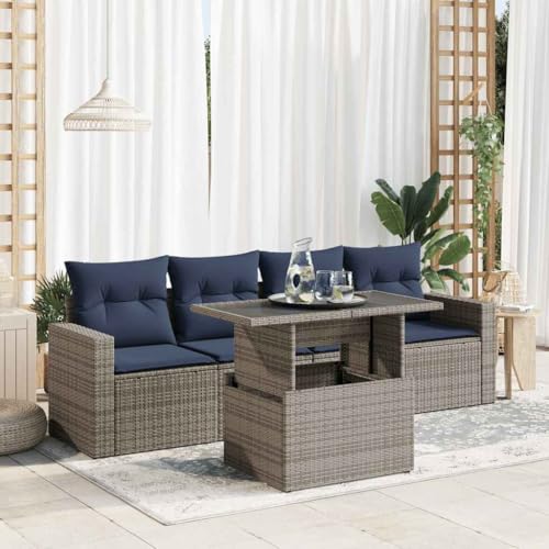 GCHDHAPB Outdoor Möbel Sets - 5-teiliges Gartensofa-Set mit Kissen grau Poly Rattan Akazie von GCHDHAPB