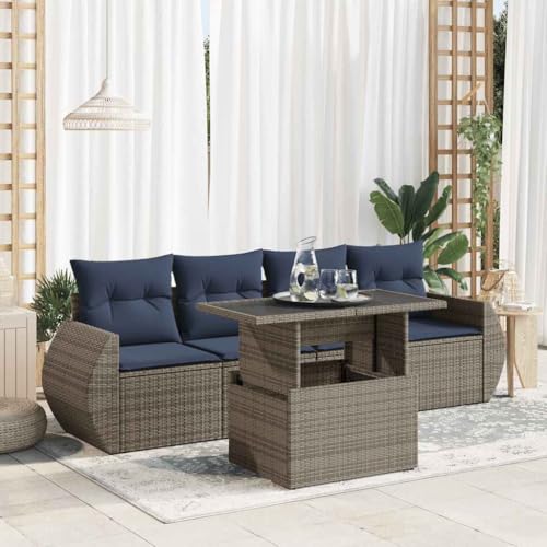 GCHDHAPB Outdoor Möbel Sets - 5-teiliges Gartensofa-Set mit Kissen grau Poly Rattan Akazie GCHDHAPB Outdoor Möbel Sets - 5-teiliges Gartensofa-Set mit Kissen grau Poly Rattan Akazie von GCHDHAPB