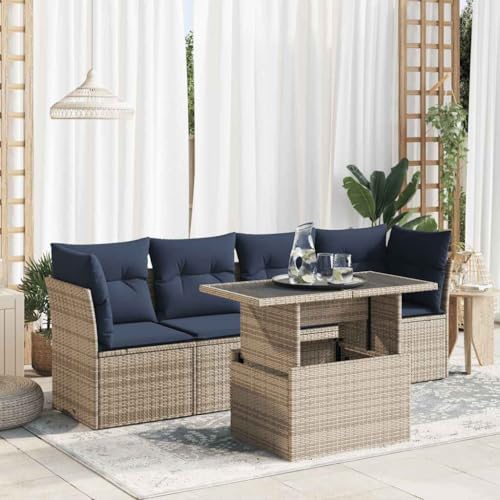 GCHDHAPB Outdoor Möbel Sets - 5-teiliges Gartensofa-Set mit Kissen grau Poly Rattan Akazie GCHDHAPB Outdoor Möbel Sets - 5-teiliges Gartensofa-Set mit Kissen grau Poly Rattan Akazie von GCHDHAPB