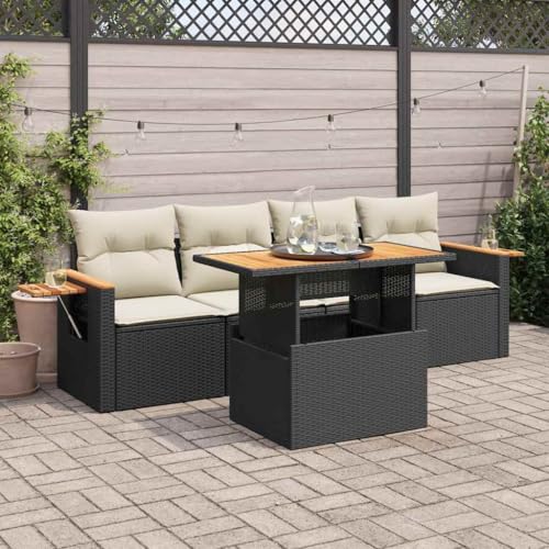 GCHDHAPB Outdoor Möbel Sets - 5-teiliges Gartensofa-Set mit Kissen schwarz Poly Rattan Akazie GCHDHAPB Outdoor Möbel Sets - 5-teiliges Gartensofa-Set mit Kissen schwarz Poly Rattan Akazie von GCHDHAPB