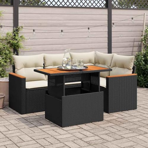 GCHDHAPB Outdoor Möbel Sets - 5-teiliges Gartensofa-Set mit Kissen schwarz Poly Rattan Akazie von GCHDHAPB