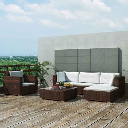 GCHDHAPB Outdoor Möbel Sets - 6-teiliges Garten-Lounge-Set mit Kissen Poly Rattan Braun von GCHDHAPB