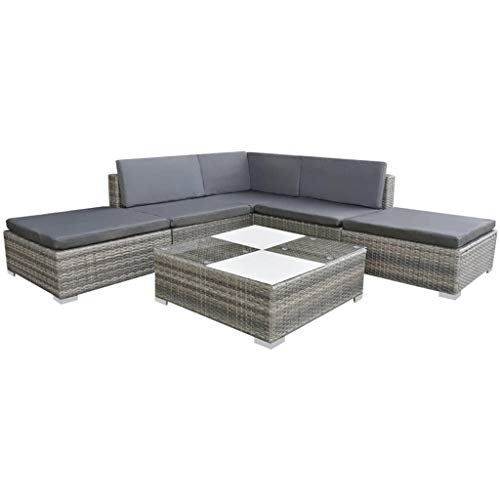 GCHDHAPB Outdoor Möbel Sets - 6-teiliges Garten-Lounge-Set mit Kissen Poly Rattan Grau von GCHDHAPB