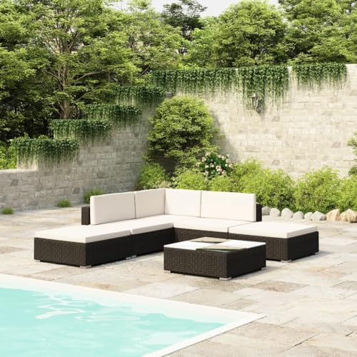 GCHDHAPB Outdoor Möbel Sets - 6-teiliges Garten-Lounge-Set mit Kissen Poly Rattan Schwarz GCHDHAPB Outdoor Möbel Sets - 6-teiliges Garten-Lounge-Set mit Kissen Poly Rattan Schwarz von GCHDHAPB