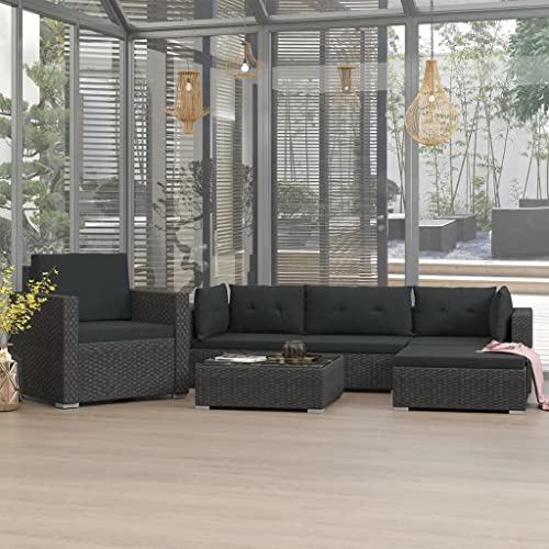 GCHDHAPB Outdoor Möbel Sets - 6-teiliges Garten-Lounge-Set mit Kissen Poly Rattan Schwarz von GCHDHAPB