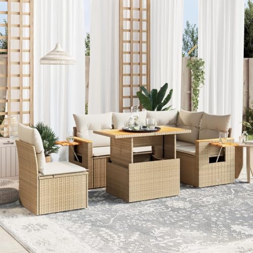 GCHDHAPB Outdoor Möbel Sets - 6-teiliges Gartensofa-Set mit Kissen Beige Poly Rattan GCHDHAPB Outdoor Möbel Sets - 6-teiliges Gartensofa-Set mit Kissen Beige Poly Rattan von GCHDHAPB