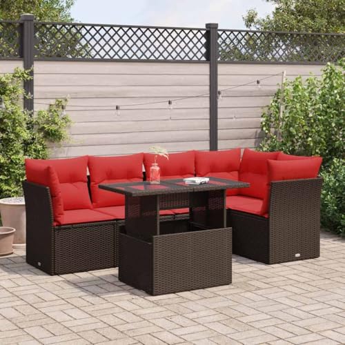 GCHDHAPB Outdoor Möbel Sets - 6-teiliges Gartensofa-Set mit Kissen braun Polyrattan Akazie von GCHDHAPB