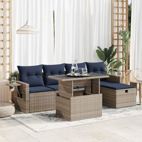 GCHDHAPB Outdoor Möbel Sets - 6-teiliges Gartensofa-Set mit Kissen braun Polyrattan Akazie von GCHDHAPB