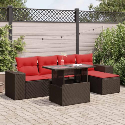 GCHDHAPB Outdoor Möbel Sets - 6-teiliges Gartensofa-Set mit Kissen braun Polyrattan Akazie von GCHDHAPB
