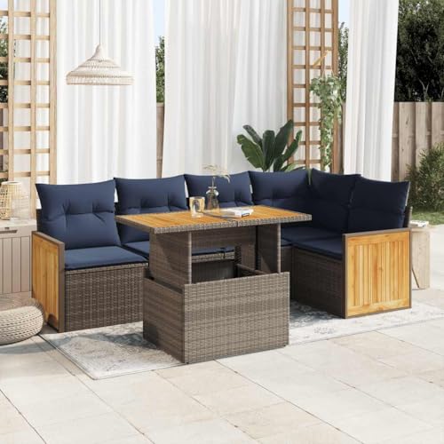 GCHDHAPB Outdoor Möbel Sets - 6-teiliges Gartensofa-Set mit Kissen grau Poly Rattan Akazie GCHDHAPB Outdoor Möbel Sets - 6-teiliges Gartensofa-Set mit Kissen grau Poly Rattan Akazie von GCHDHAPB