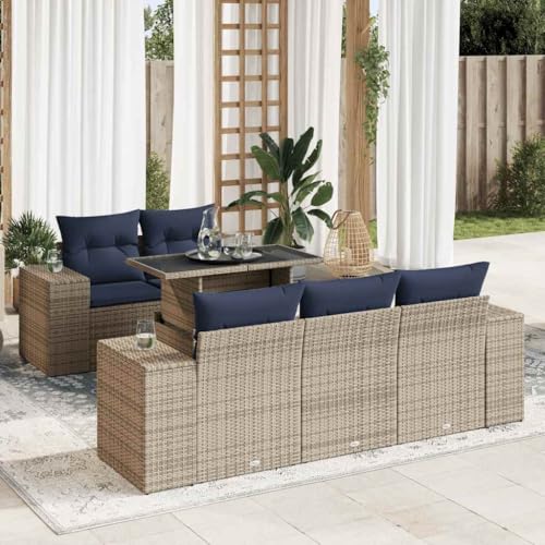 GCHDHAPB Outdoor Möbel Sets - 6-teiliges Gartensofa-Set mit Kissen grau Poly Rattan Akazie GCHDHAPB Outdoor Möbel Sets - 6-teiliges Gartensofa-Set mit Kissen grau Poly Rattan Akazie von GCHDHAPB