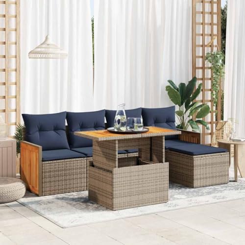 GCHDHAPB Outdoor Möbel Sets - 6-teiliges Gartensofa-Set mit Kissen grau Poly Rattan Akazie GCHDHAPB Outdoor Möbel Sets - 6-teiliges Gartensofa-Set mit Kissen grau Poly Rattan Akazie von GCHDHAPB