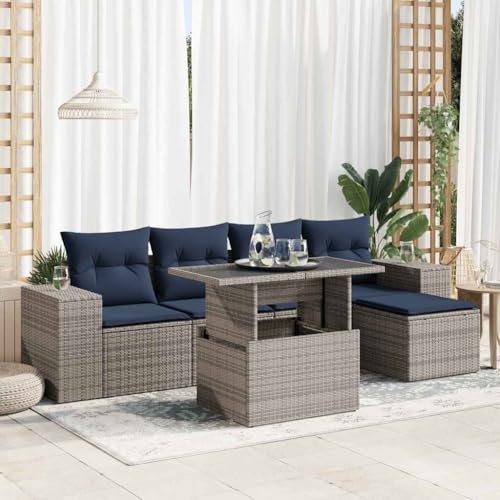 GCHDHAPB Outdoor Möbel Sets - 6-teiliges Gartensofa-Set mit Kissen grau Poly Rattan Akazie GCHDHAPB Outdoor Möbel Sets - 6-teiliges Gartensofa-Set mit Kissen grau Poly Rattan Akazie von GCHDHAPB