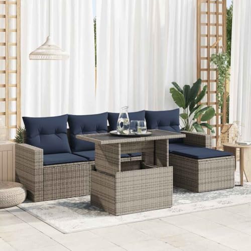 GCHDHAPB Outdoor Möbel Sets - 6-teiliges Gartensofa-Set mit Kissen grau Poly Rattan Akazie GCHDHAPB Outdoor Möbel Sets - 6-teiliges Gartensofa-Set mit Kissen grau Poly Rattan Akazie von GCHDHAPB